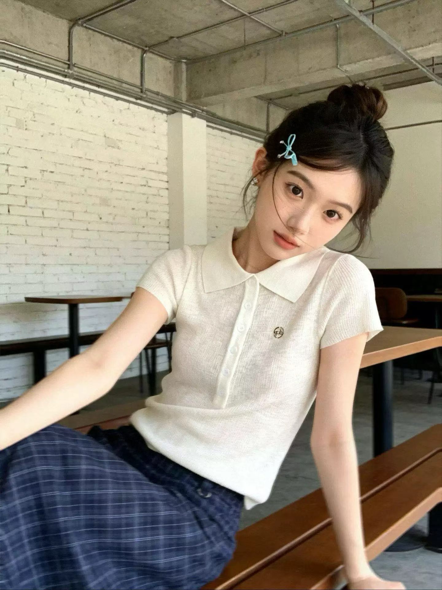 한 부서 작은 대중 POLO 칼라 얼음 실크 니트 반팔 티셔츠 여성 여름 작은 키 고유 한 아름다운 그레이트 봐. 의류