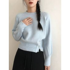 批发韩系圆领慵懒风毛衣显瘦低领女装秋冬季上衣网红高级感套头针织衫