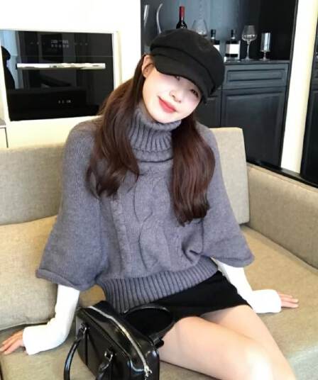 한 부서 꽈배기 터틀넥 망토 스웨터 여자 가을 겨울 두꺼운 외출용 느긋한 바람 긴팔 chic Chic 니트 맨위