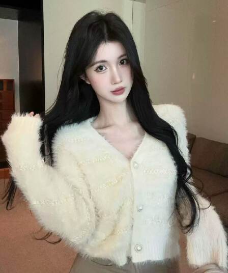 가을 겨울 한국 스타일 착용 가져 가라. 새로운 부드러운 찹쌀 바람 V넥 스웨터 여자 고급 센스 수달 털 니트 재킷 맨위