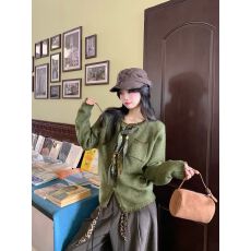 批发韩系针织衫女2026新款初冬丝带领设计单排扣开衫休闲保暖外套上衣