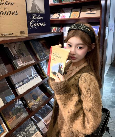 자동차 늦게 En chien 레오파드 무늬 양모 니트 오픈 가디건 가을 겨울 레트로 명중 커피 색상 루즈핏 V넥 스웨터 여성 코트