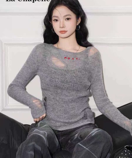 한국 동대문 자이언트 잘 생긴 홀로우 아웃 인사이드 가져 가라. 긴팔 만나는 니트 스웨터 여성 찢어진 부분 봄 여름 디자인 센스 빛 요리 한 절대적으로