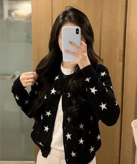 별 자카드 페이크 레이어드 스웨터 니트 오픈 가디건 맨위 느긋한 바람 다용도 니트 스웨터 여성 코트