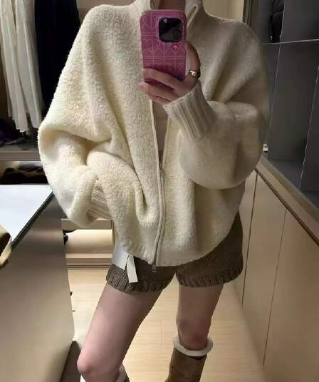 2026 가을 새로운 미니멀리즘 다용도 낟알 스탠드 칼라 양모 니트 오픈 가디건 여성 코트