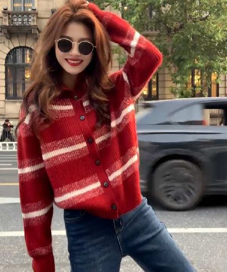 한 부서 스트라이프 터틀넥 부드러운 찹쌀 니트 오픈 가디건 스웨터 여자 가을과 겨울 새로운 폭발 느긋한 고급 센스 맨위 여성