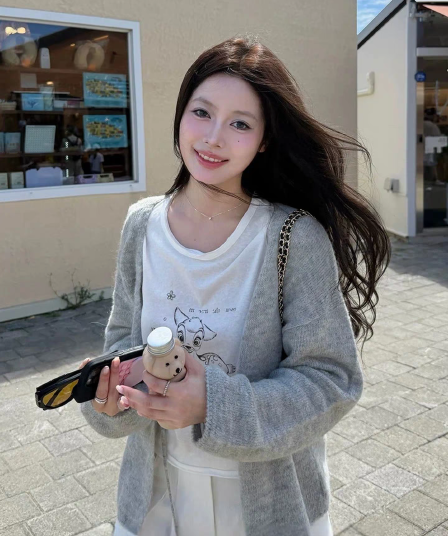 한 부서 품격 스트랩 디자인 긴팔 니트 오픈 가디건 여성 이른 가을 느긋한 바람 루즈핏 슬림해 보이는 스웨터 코트 맨위