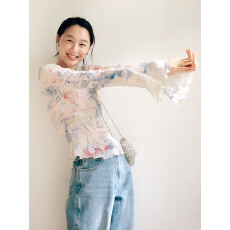 批发复古温柔 法式设计感压褶印染<b class='q'>雪纺衫</b>女上衣春夏