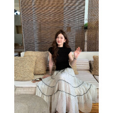 批发春日漫调 浪漫网纱蕾丝半身裙春夏灵动百搭压褶重工长裙女