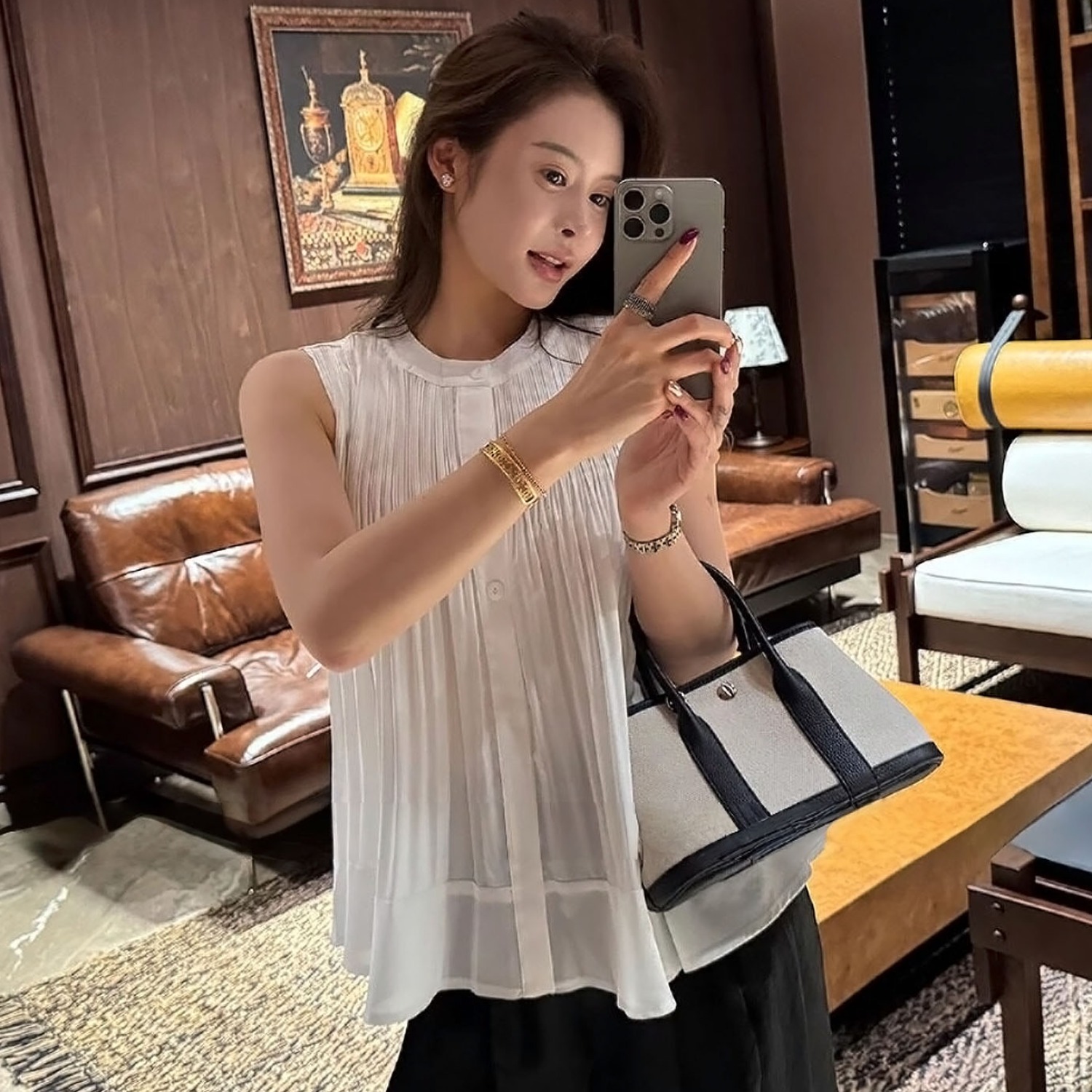 세 하우스 작은 셔츠 무거운 작업 플리츠 고급 센스 민소매 조끼