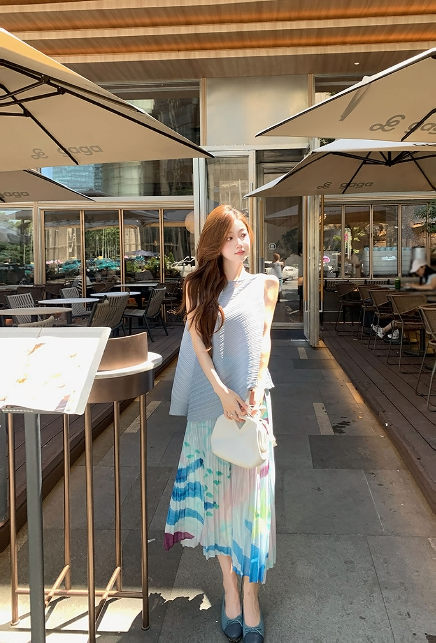 작은 키 품격 비스듬한 자르다 플리츠 민소매 조끼 여성 여름 유화 센스 반신 스커트 투피스 세트