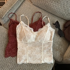 批发实拍实价 秋冬法式磨毛提花蕾丝吊带