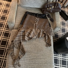 批发实拍实价 秋<b class='q'>冬</b>复古格子拼pu皮裙子