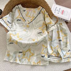 批发冰丝睡衣女士夏季短袖短裤薄款甜美韩版仿真丝绸家居服套装