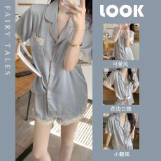 批发5个色高级感睡衣女夏季丝绸冰丝短袖<b class='q'>短裤</b>家居服夏天可外穿套装
