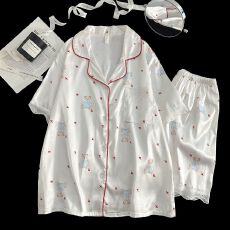 批发少女可爱卡通<b class='q'>睡衣</b>女款夏季2025新款冰丝短袖高级感甜美<b class='q'>丝绸</b>家居服