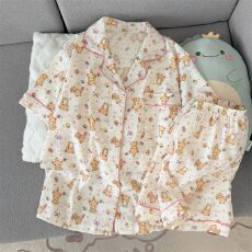 批发云朵棉新款夏季<b class='q'>睡衣</b>女款短袖短裤卡通<b class='q'>可爱</b>甜美少女风家居服套装