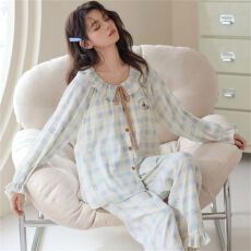 春秋季带胸垫新款睡衣女卡通甜美可爱长袖长裤家居服套装可外穿