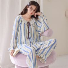 春秋季带胸垫新款睡衣女卡通甜美可爱长袖长裤家居服套装可外穿