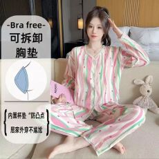 2026春款带胸垫云朵棉套装开衫少女睡衣家居服两件套