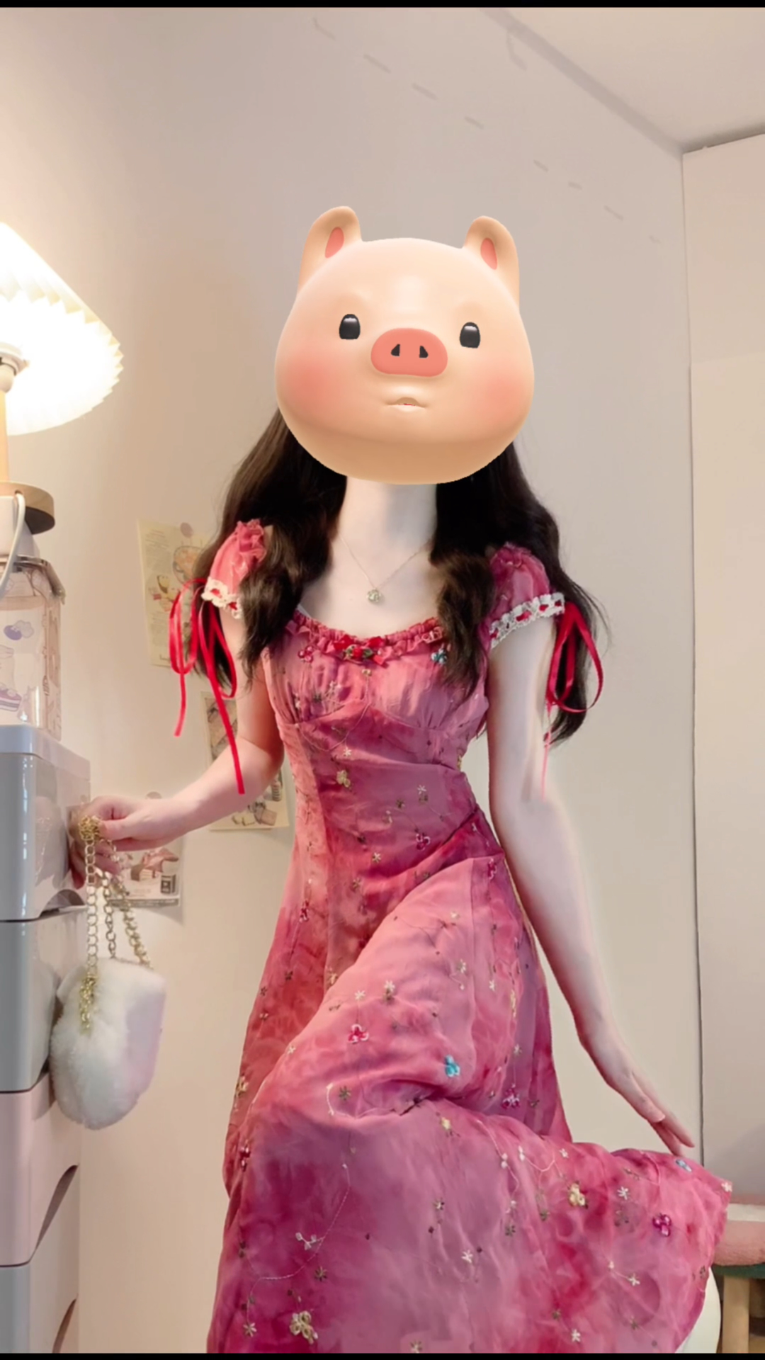 실사 빅 사이즈 여성 의류 로즈 레드 홀치기 염색 자수 롱 코트 광장 칼라 허리 수축 슬립 드레스 여름 프랑스식 치마