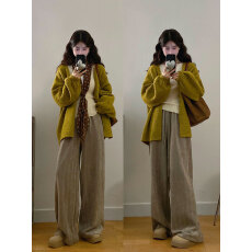 批发实拍~大码<b class='q'>女</b><b class='q'>装</b>松弛慵懒感宽松软糯绿色毛衣+雪尼尔加厚百搭阔腿<b class='q'>裤</b>