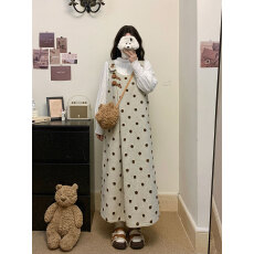 批发实拍~大码女装秋冬复古波点刺绣毛呢<b class='q'>背心裙</b>百搭气质打底衫两件套