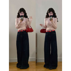 批发实拍~<b class='q'>大码</b>女装粉色v领长袖<b class='q'>针织衫</b>上衣秋冬甜辣风修身显瘦打底内搭