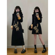 批发实拍～大码女装新中式国风古法刺绣收腰显瘦胖MM气质感<b class='q'>旗袍</b>连衣裙