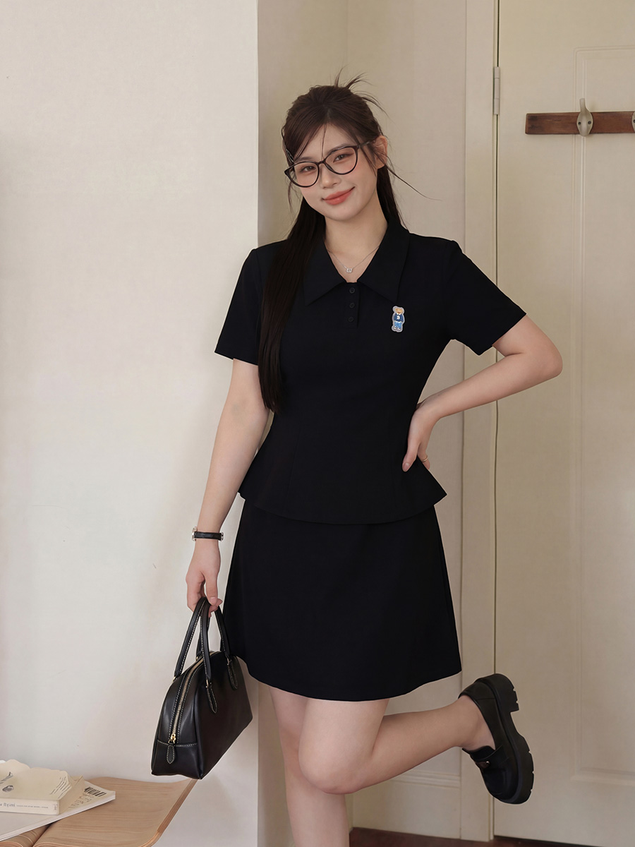 s-4xl 여름 빅 사이즈 마이크로 지방 mm 캐주얼 세트 외국 가스 반팔 POLO 셔츠 티셔츠 슬림해 보이는 반신 스커트
