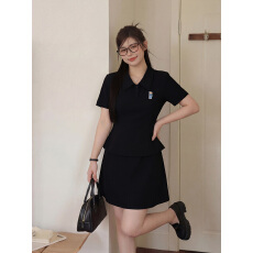 批发实拍~S-4XL夏季大码微胖mm<b class='q'>休闲</b>套装洋气短袖POLO衫T恤显瘦半身裙