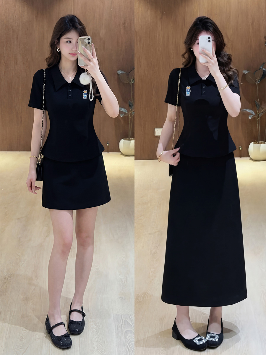 s-4xl 여름 빅 사이즈 마이크로 지방 mm 캐주얼 세트 외국 가스 반팔 POLO 셔츠 티셔츠 슬림해 보이는 반신 스커트