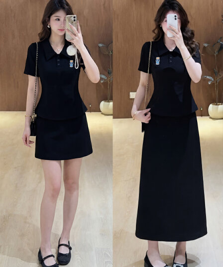 s-4xl 여름 빅 사이즈 마이크로 지방 mm 캐주얼 세트 외국 가스 반팔 POLO 셔츠 티셔츠 슬림해 보이는 반신 스커트