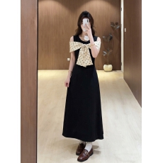 批发实拍~大码女装法式甜美风蝴蝶结连衣裙裙子女<b class='q'>夏</b>季收腰A字长裙