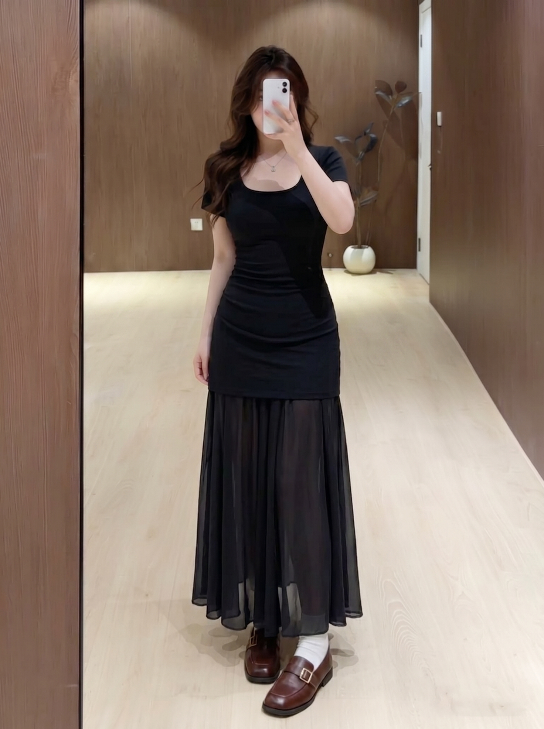 실사 빅 사이즈 프랑스식 레트로 망사 패치워크 반팔 여성 드레스 여름 허리 수축 슬림해 보이는 품격 롱 스커트