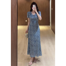 批发实拍～大码女装夏季法式复古斜裁碎花茶歇收腰显瘦优雅连衣裙女