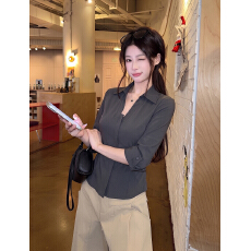 批发实拍～大码胖MM美式POLO衫中袖翻折女<b class='q'>夏</b>季高智感收腰显瘦修身