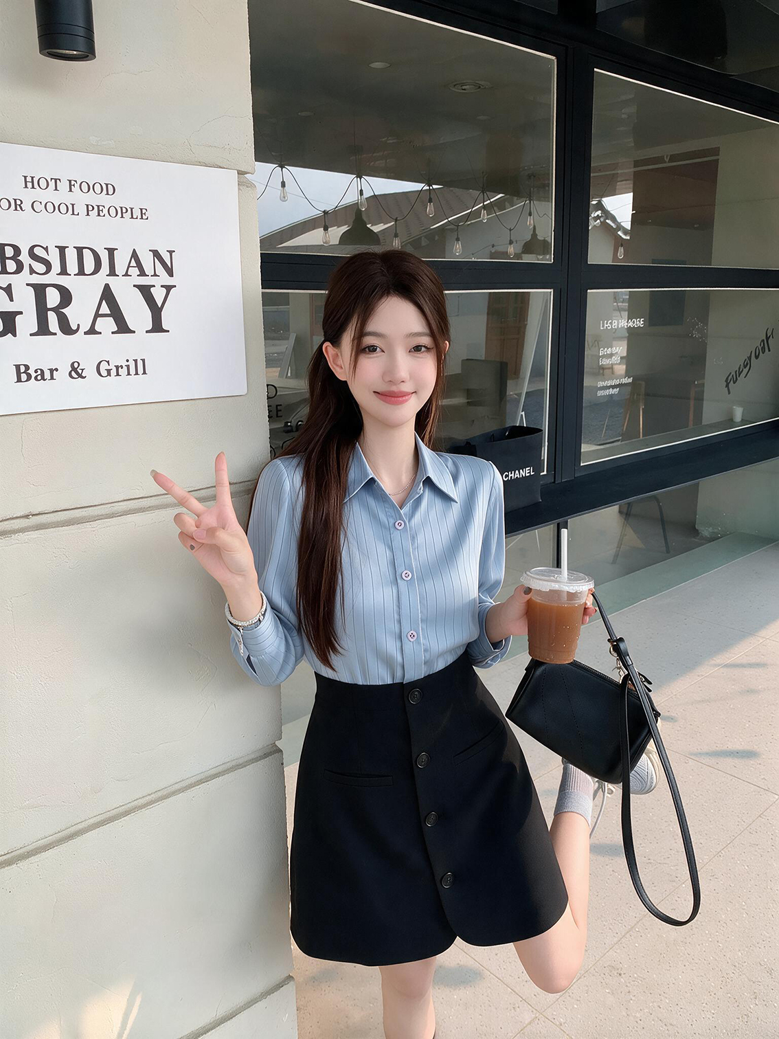 BY32491# 大码女装气质撞色衬衫假两件法式蓝条纹拼接收腰连衣裙 服裝批發女裝批發服飾貨源