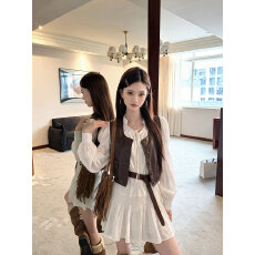 批发实拍~大码女装甜美<b class='q'>连衣裙</b>胖MM高级感仙女裙皮马甲两件套套装