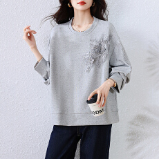 批发实拍高级感洋气卫衣女2026春新款设计感宽松显瘦圆领套头上衣