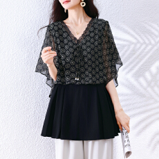 批发实拍 大码女装2026夏季新款胖mm气质碎花拼接显瘦遮肚子T恤衫上衣