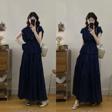 批发实拍A<b class='q'>大码</b>女装高级感无袖连衣裙套装夏季微胖mm衬衫半身裙套装