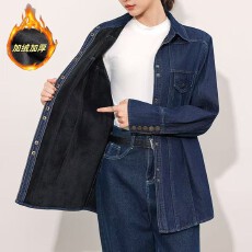 批发实拍秋冬款加绒牛仔<b class='q'>衬衫女</b><b class='q'>韩版</b>休闲打底叠穿衬衣宽松加厚保暖上衣