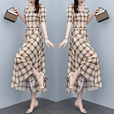 批发2026夏季新款印花连衣裙女夏长款款缎面<b class='q'>大码</b>胖mm收腰显瘦过膝长裙