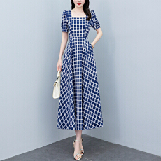 批发2026夏季新款印花<b class='q'>连衣裙</b>女夏长款缎面大码胖mm收腰显瘦过膝长裙子