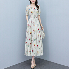 批发2026夏季新款印花雪纺皱皱<b class='q'>格</b><b class='q'>连衣裙</b>女夏长款大码胖mm显瘦遮肚长裙