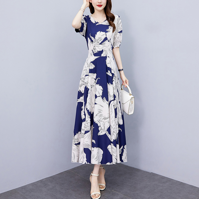 RY3966# 实拍#连衣裙女夏长款2026夏季新款缎面大码胖mm收腰显瘦...