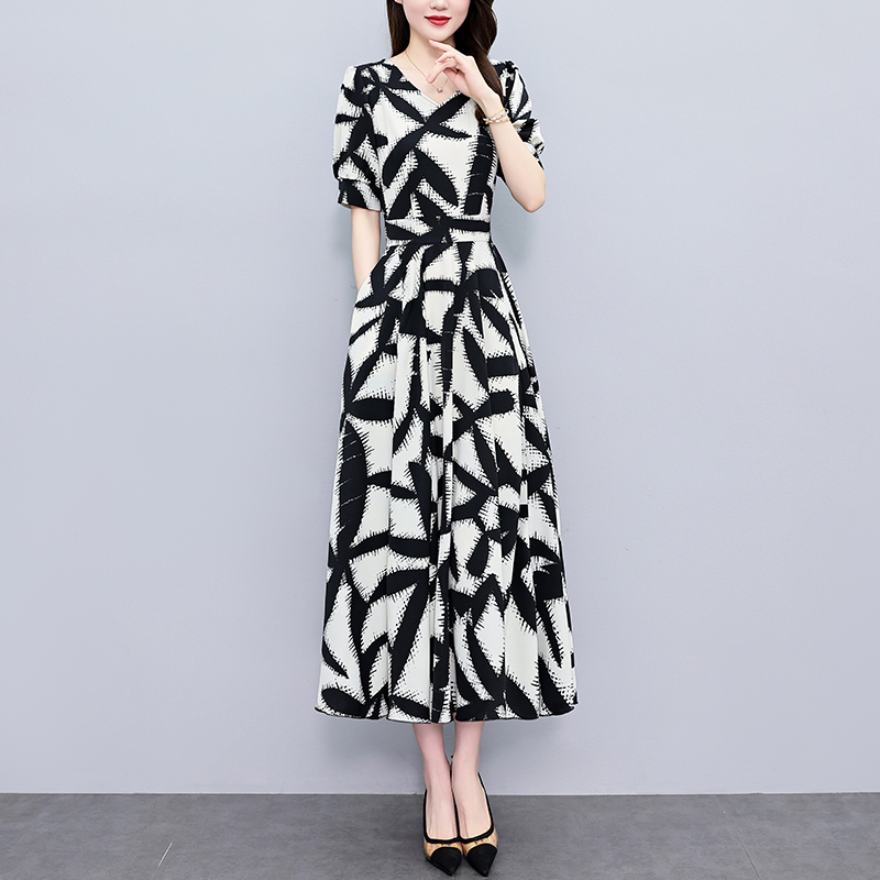 RY3967# 实拍#连衣裙女夏长款2026夏季新款缎面大码收腰显瘦过膝长...