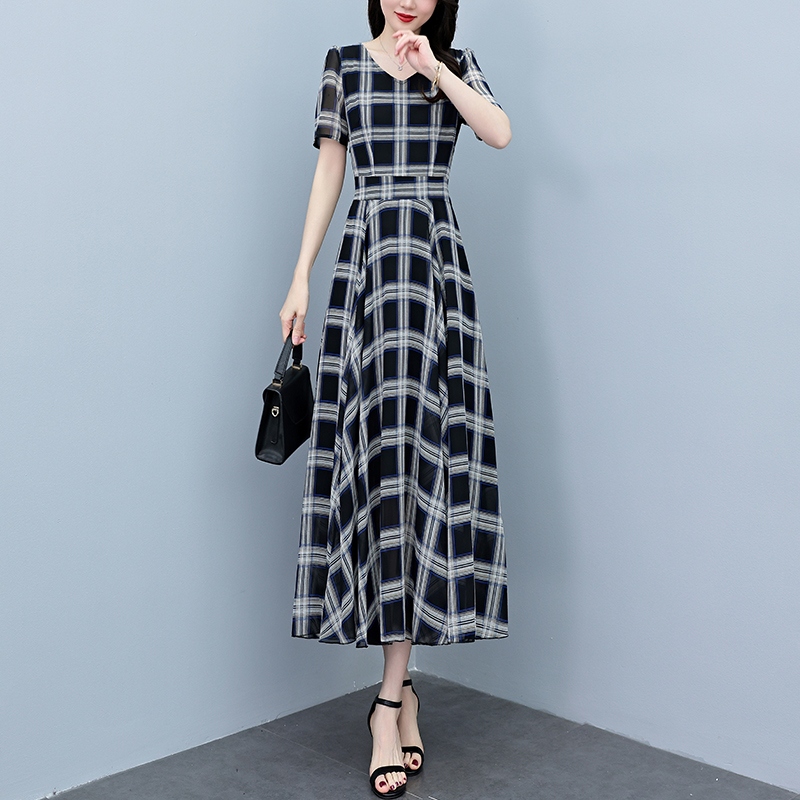 RY3964# 2026夏季新款印花雪纺连衣裙女夏长款大码胖mm显瘦印花遮...