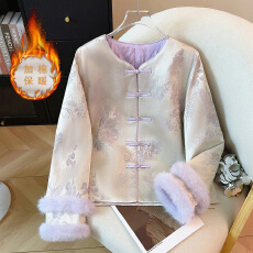 批发实拍新中式民族风唐装加棉重工刺绣提花织锦复古长袖拼接棉服外套